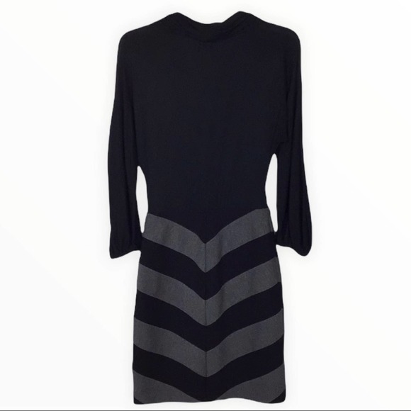 BCBGMaxazria | Black Gray Jersey Knit Chevron Cowl Neck Sheath Dress 0 - Picture 4 of 8
